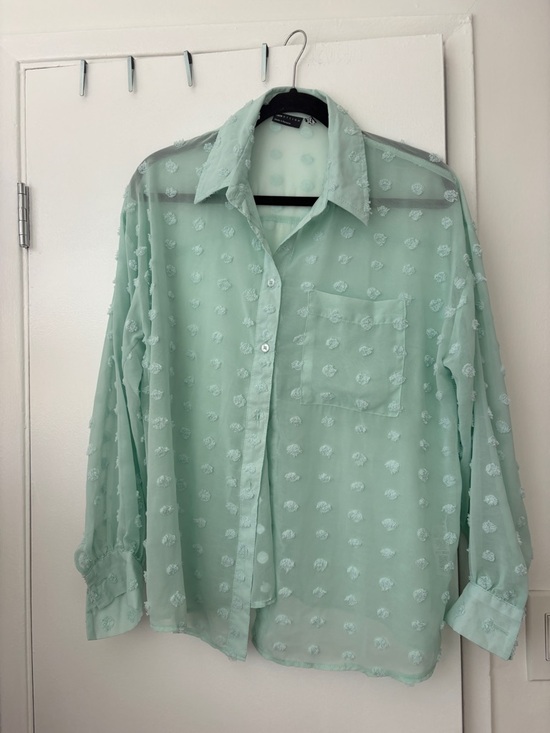 ASOS Tops - ASOS Mint Green Dot Button-Up Blouse